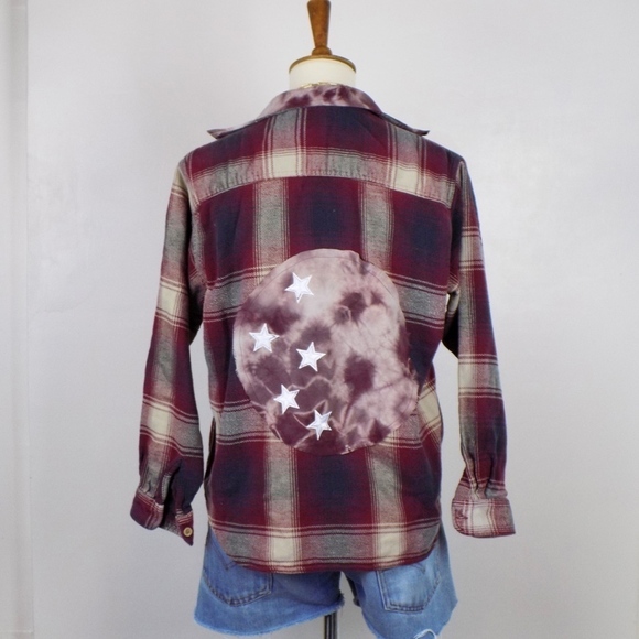 vintage style plaid flannel hand dye with stars - Picture 1 of 8